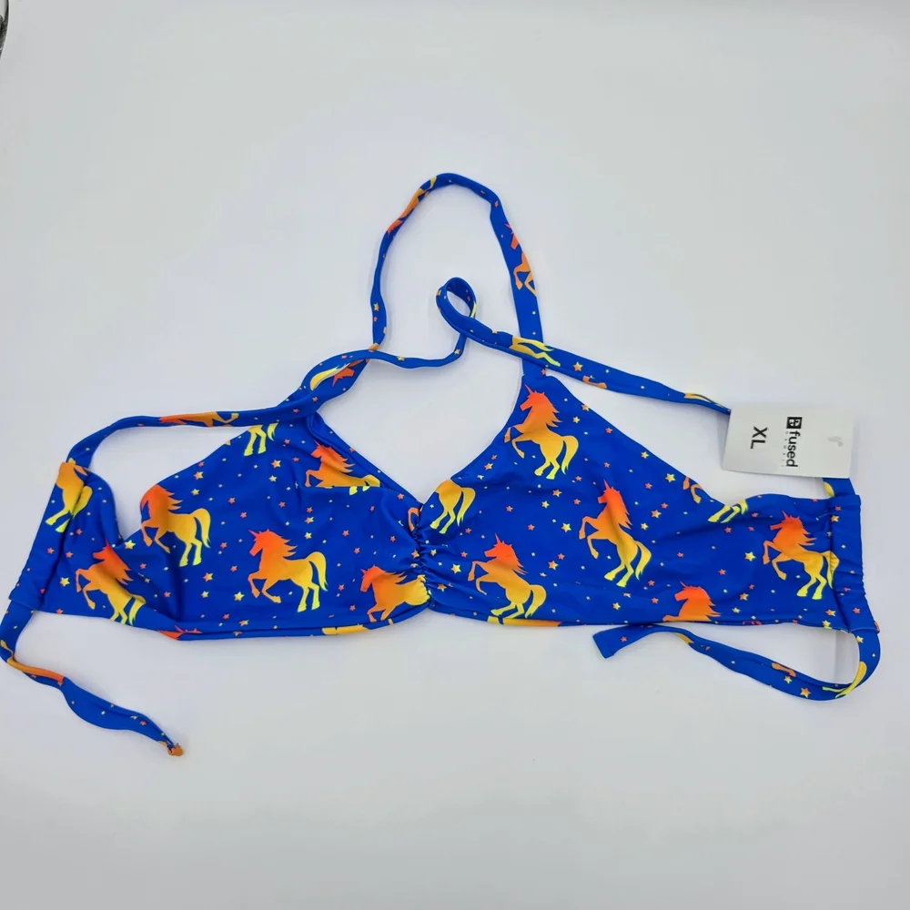 Fused Hawaii Bikini Top XL Blue‎ Unicorn Star Print Swimwear Adjustable NWT - Picture 6 of 8